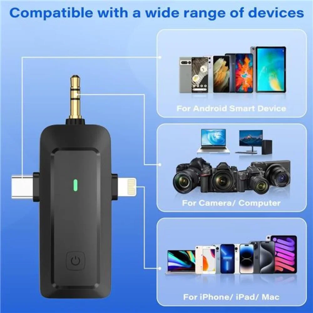 Wireless Lavalier Microphone for iPhone Android Camera – Cordless Lapel Mics